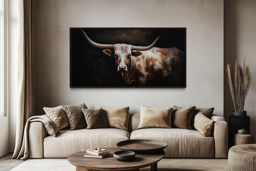 Texas Longhorn Wall Art - Extra Large Framed Canvas for Rustic Farmhouse Decor