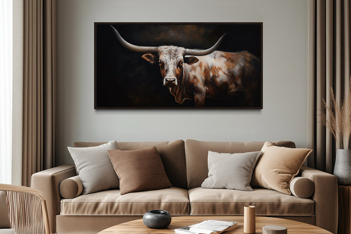 Texas Longhorn Wall Art - Extra Large Framed Canvas for Rustic Farmhouse Decor