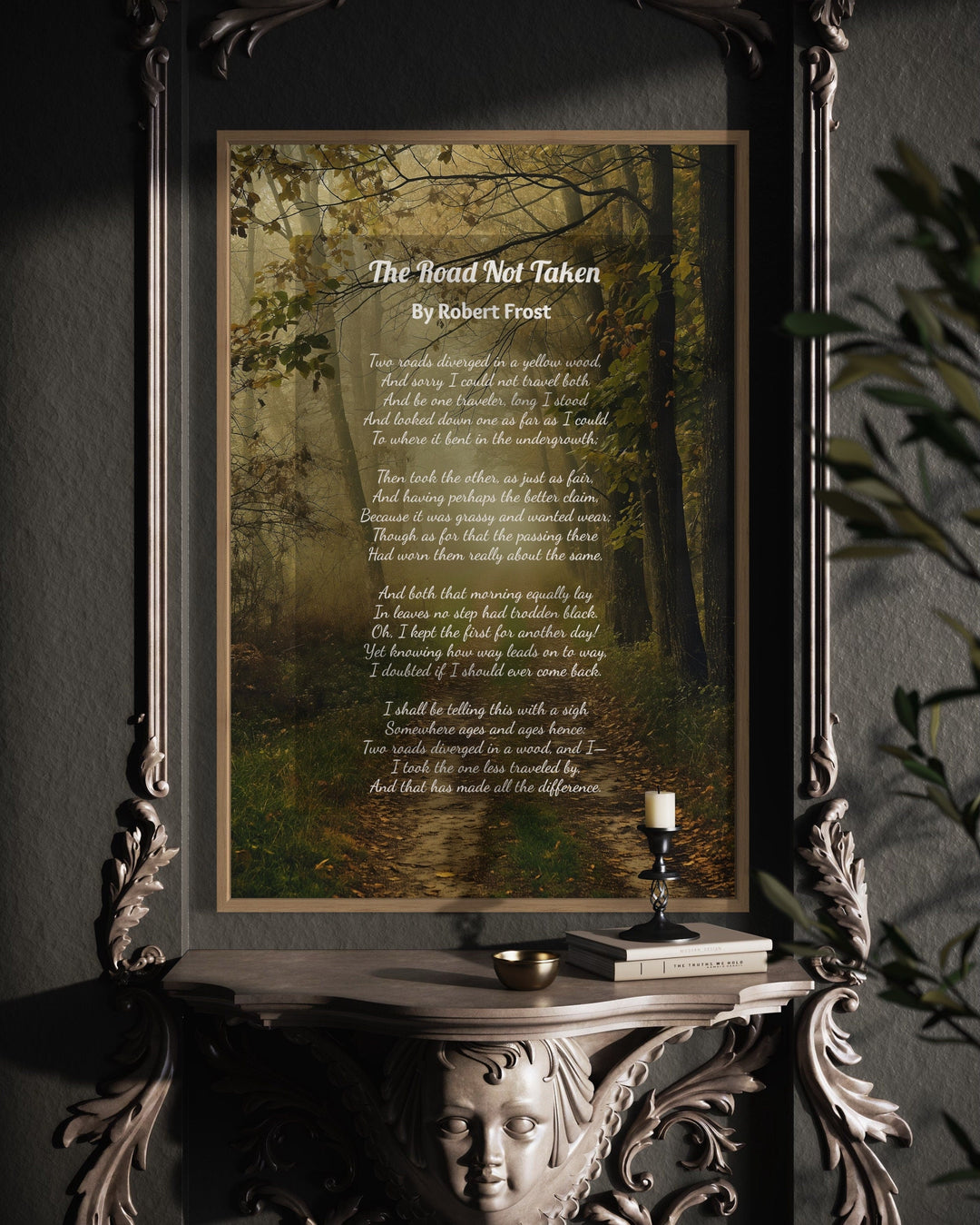 The Road Not Taken Poem Robert Frost Poem Framed Canvas Wall Art