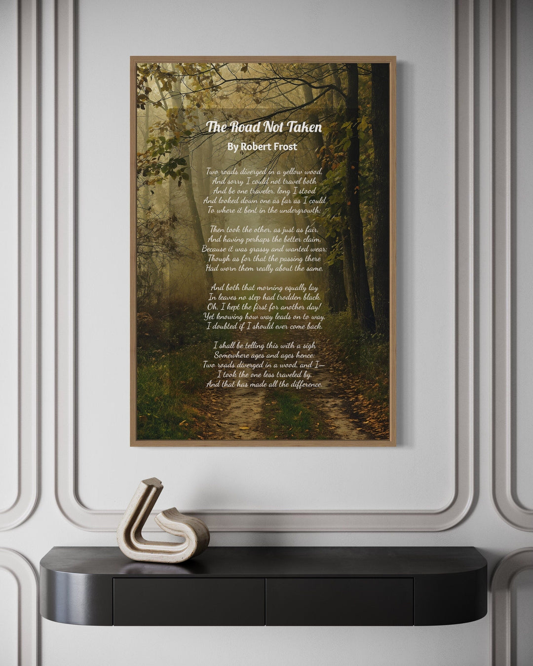 Library Wall Decor - The Road Not Taken Poem Robert Frost Poem Framed Canvas Wall Art