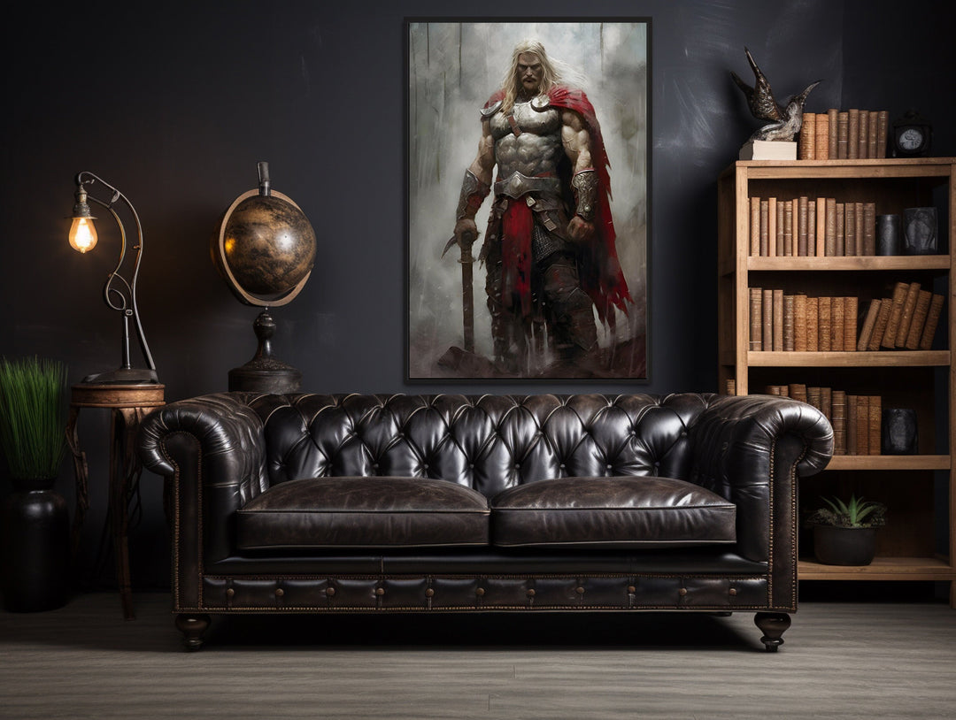 Wall Art For Men - Thor Norse God of Thunder Framed Canvas Wall Art