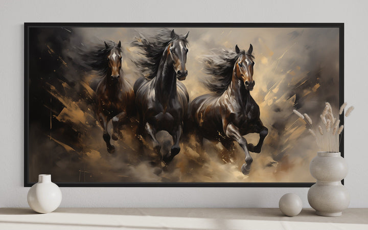 Three Horses Running Extra Large Canvas Wall Art