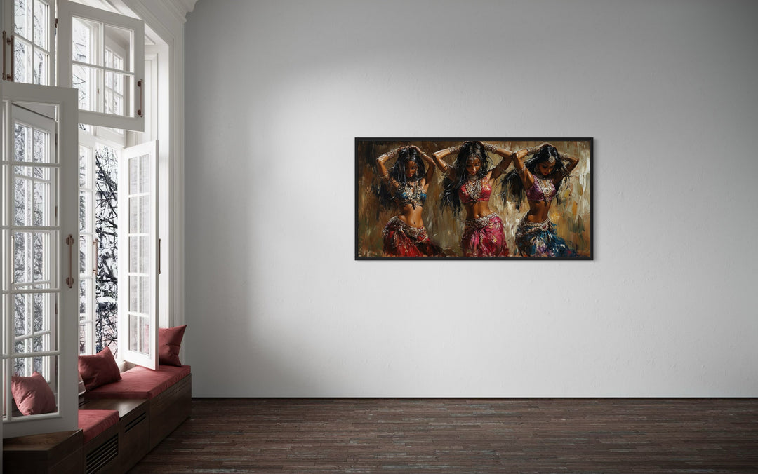 Three Indian Belly Dancers Framed Canvas Wall Art