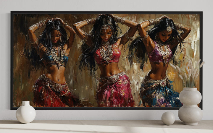 Three Indian Belly Dancers Framed Canvas Wall Art