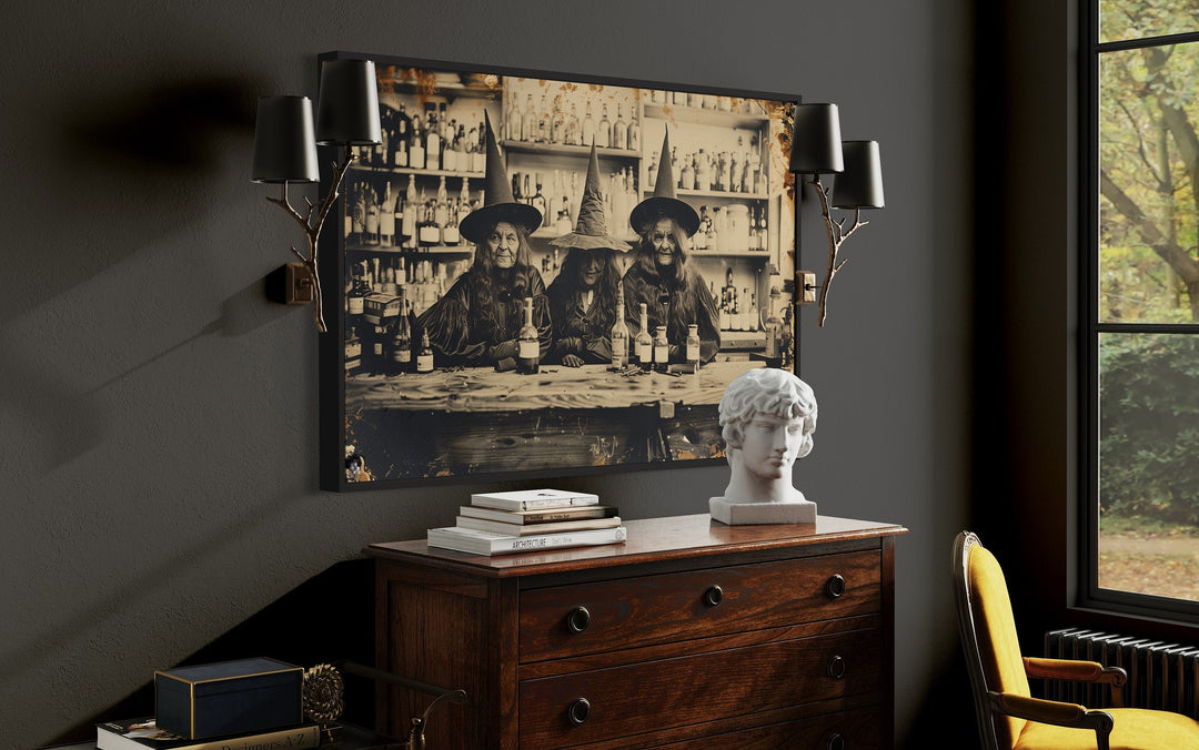 Three Old Witches In Vintage Apothecary Antique Photograph Halloween Wall Art