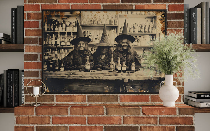 Three Old Witches In Vintage Apothecary Antique Photograph Halloween Wall Art