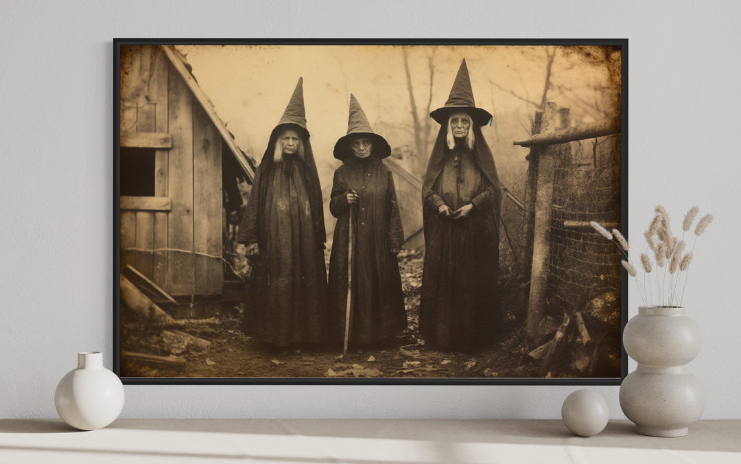 Three Witches In Salem Vintage Photography Style Halloween Wall Art