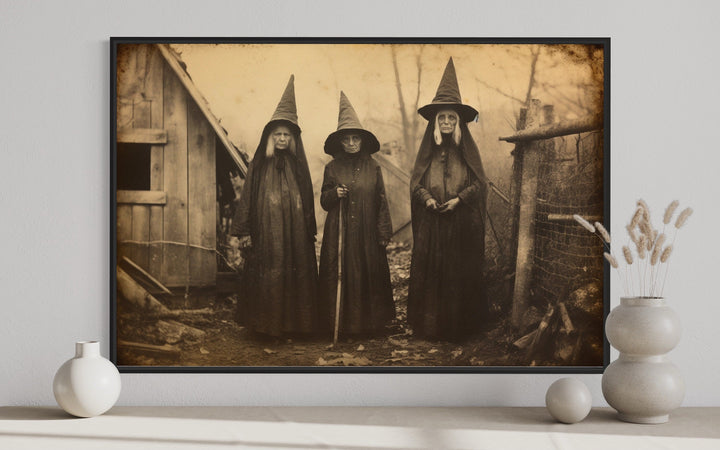 Three Witches In Salem Vintage Photography Style Halloween Wall Art