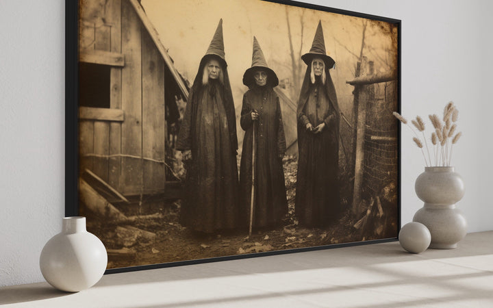 Three Witches In Salem Vintage Photography Style Halloween Wall Art