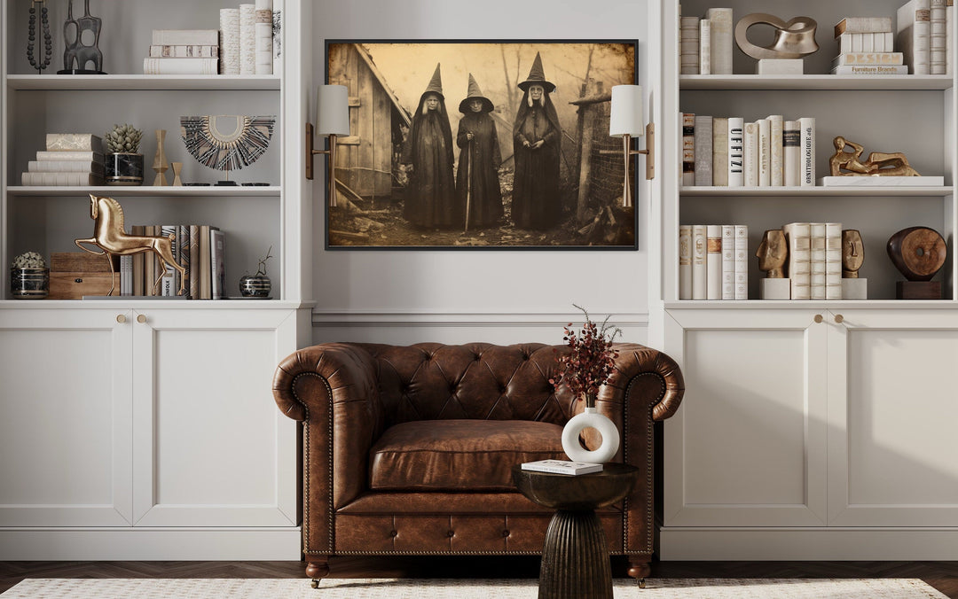 Three Witches In Salem Vintage Photography Style Halloween Wall Art