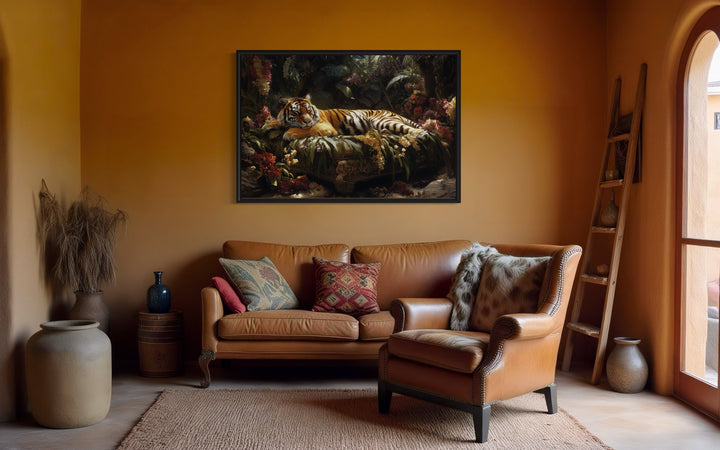 Tiger Sleeping In The Jungle Framed Canvas Wall Art For Bedroom