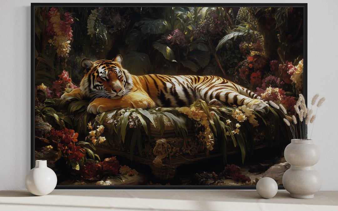 Tiger Sleeping In The Jungle Framed Canvas Wall Art For Bedroom