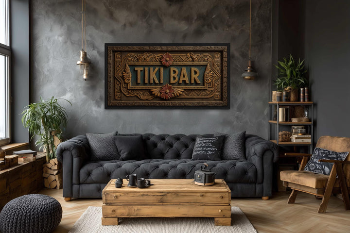 Tiki Bar Framed Sign Canvas Wall Art
