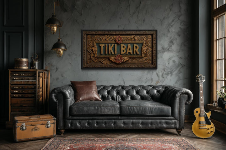 Tiki Bar Framed Sign Canvas Wall Art