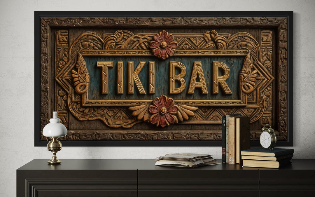 Tiki Bar Framed Sign Canvas Wall Art