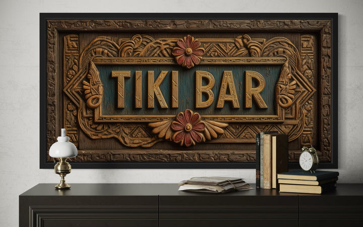 Tiki Bar Framed Sign Canvas Wall Art