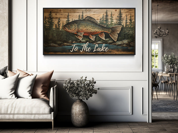 To The Lake Rustic Fishing Sign Framed Cabin Wall Decor