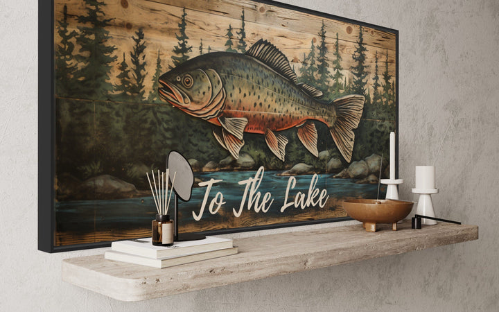 To The Lake Rustic Fishing Sign Framed Cabin Wall Decor