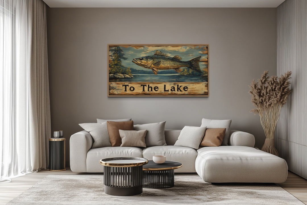 To The Lake Rustic Fishing Sign Framed Cabin Wall Decor