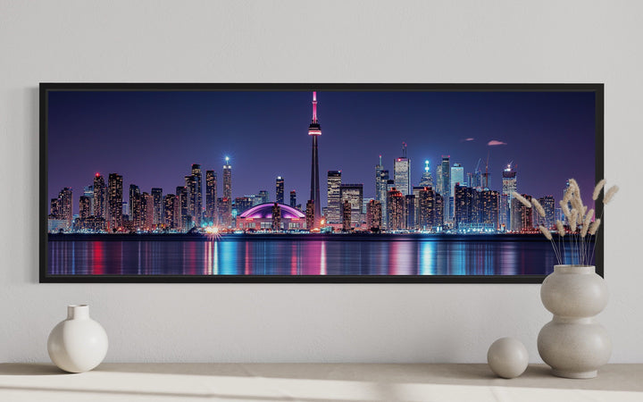 Toronto Skyline At Night Framed Horizontal Canvas Wall Art