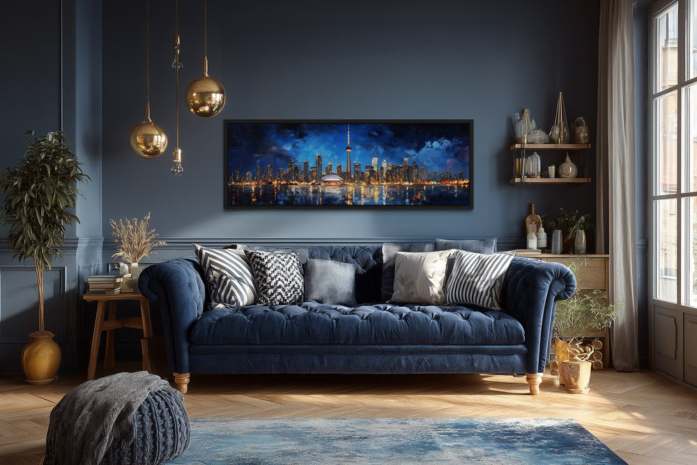 Toronto Skyline At Night Framed Horizontal Canvas Wall Art