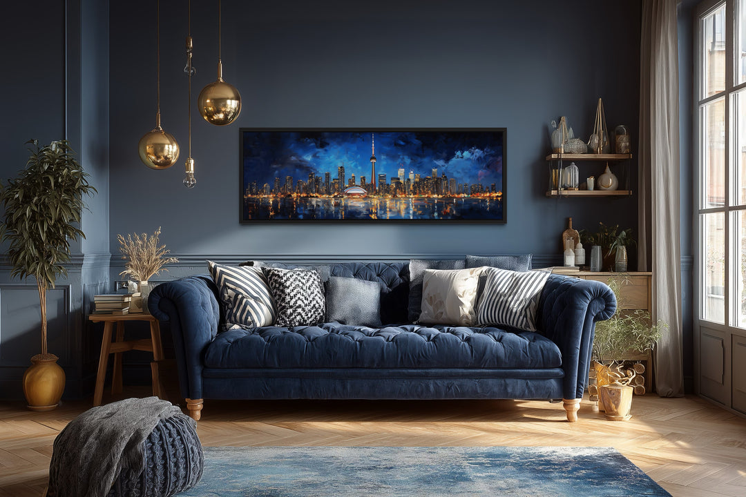 Toronto Skyline At Night Framed Horizontal Canvas Wall Art