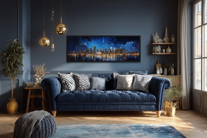 Toronto Skyline At Night Framed Horizontal Canvas Wall Art