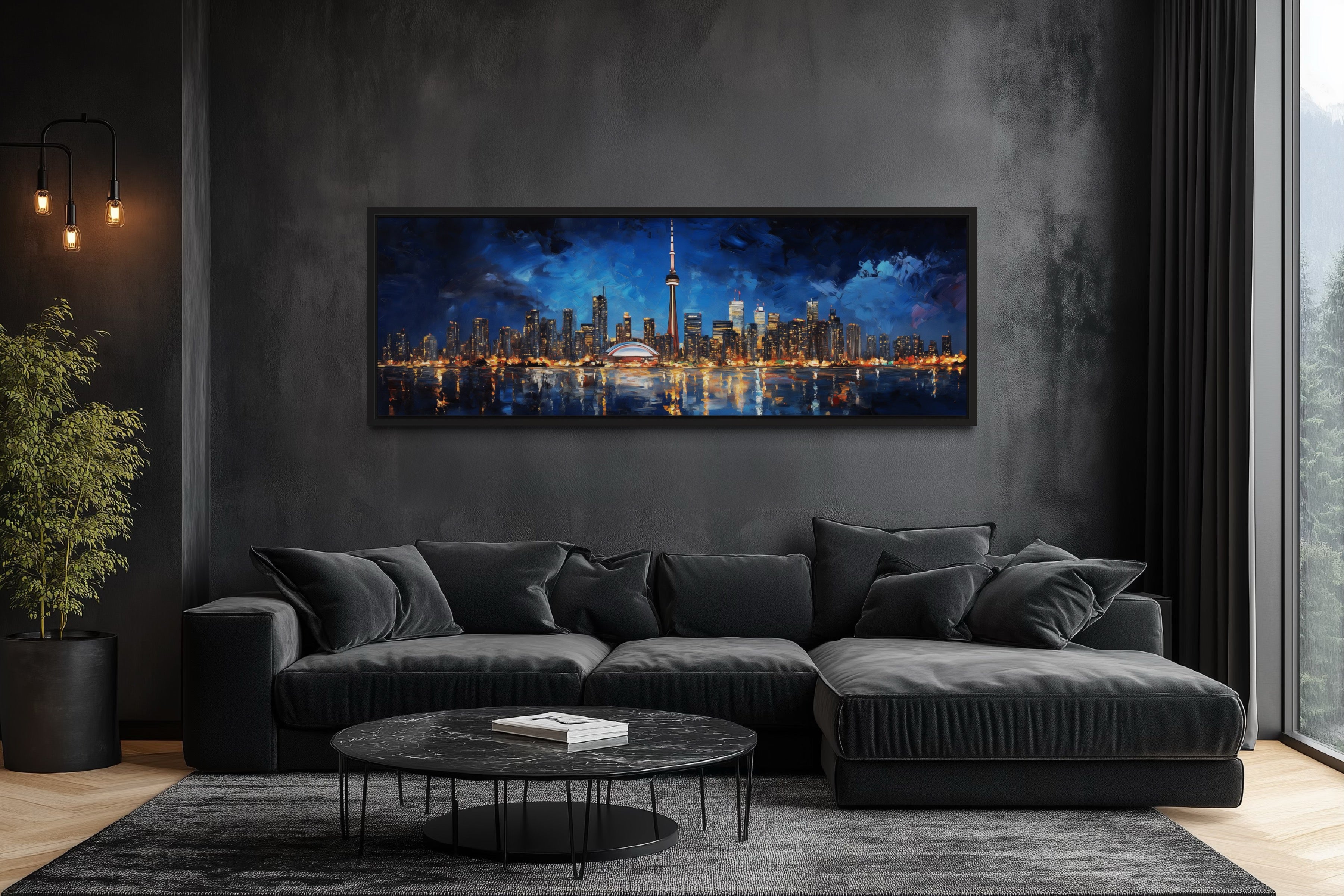 Toronto Skyline Night Canvas Art | Framed Horizontal Wall Art