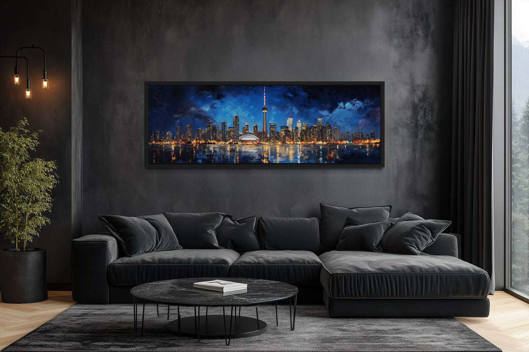 Toronto Skyline At Night Framed Horizontal Canvas Wall Art