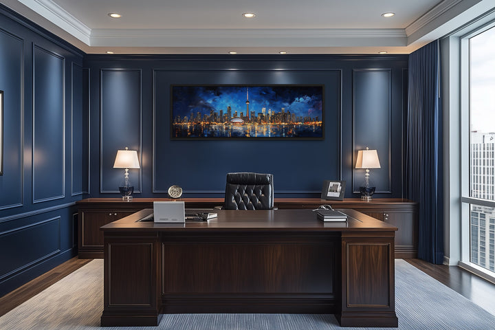Toronto Skyline At Night Framed Horizontal Canvas Wall Art