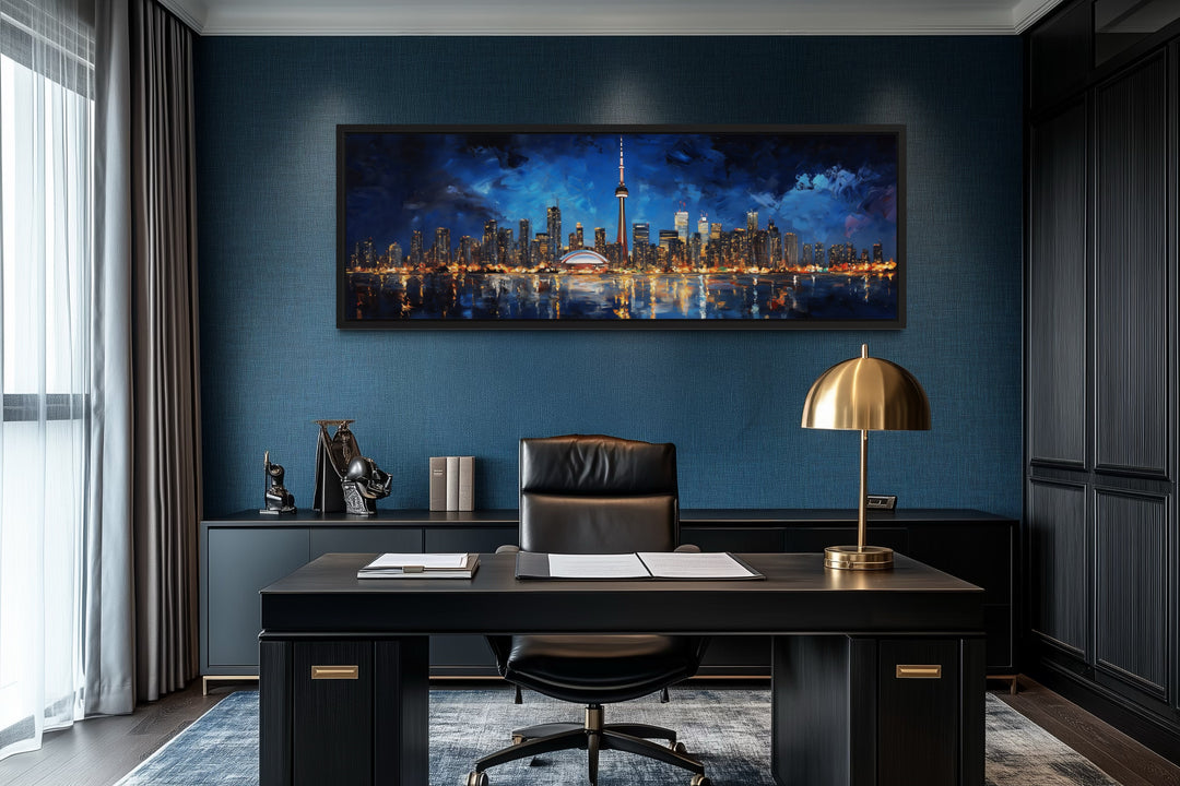 Toronto Skyline At Night Framed Horizontal Canvas Wall Art