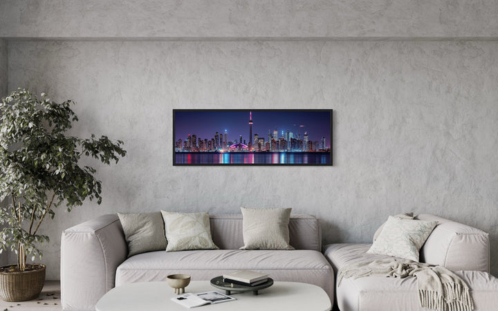 Toronto Skyline At Night Framed Horizontal Canvas Wall Art