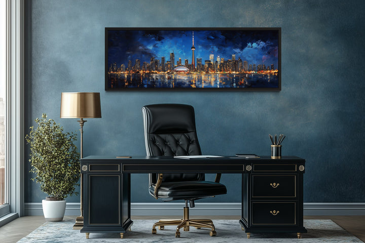 Toronto Skyline At Night Framed Horizontal Canvas Wall Art