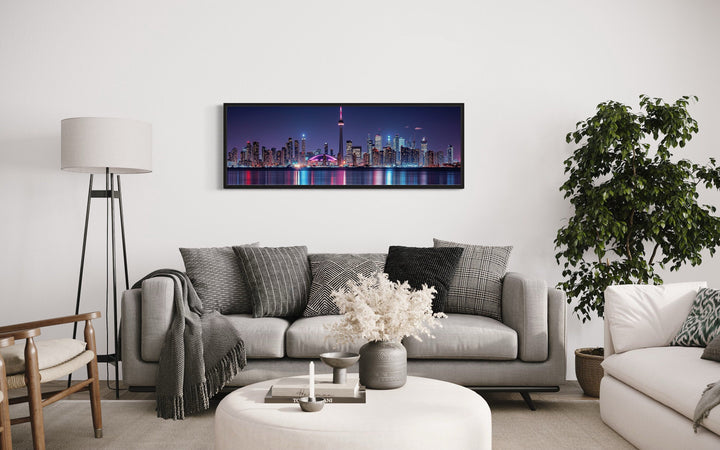 Toronto Skyline At Night Framed Horizontal Canvas Wall Art