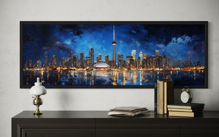 Toronto Skyline At Night Framed Horizontal Canvas Wall Art