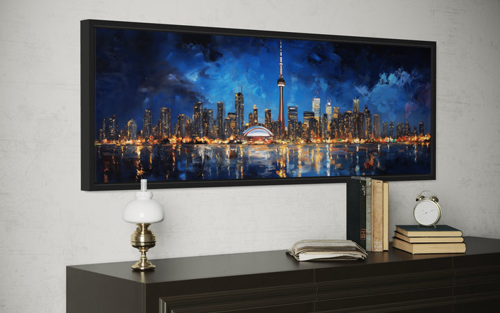 Toronto Skyline At Night Framed Horizontal Canvas Wall Art