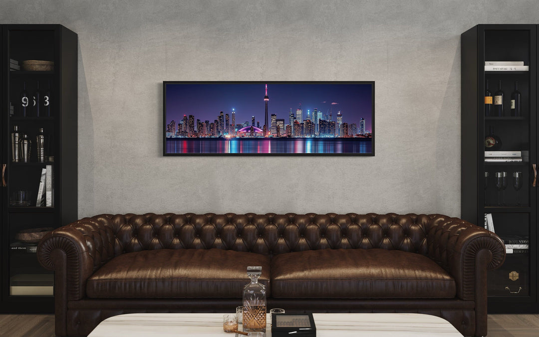 Toronto Skyline At Night Framed Horizontal Canvas Wall Art