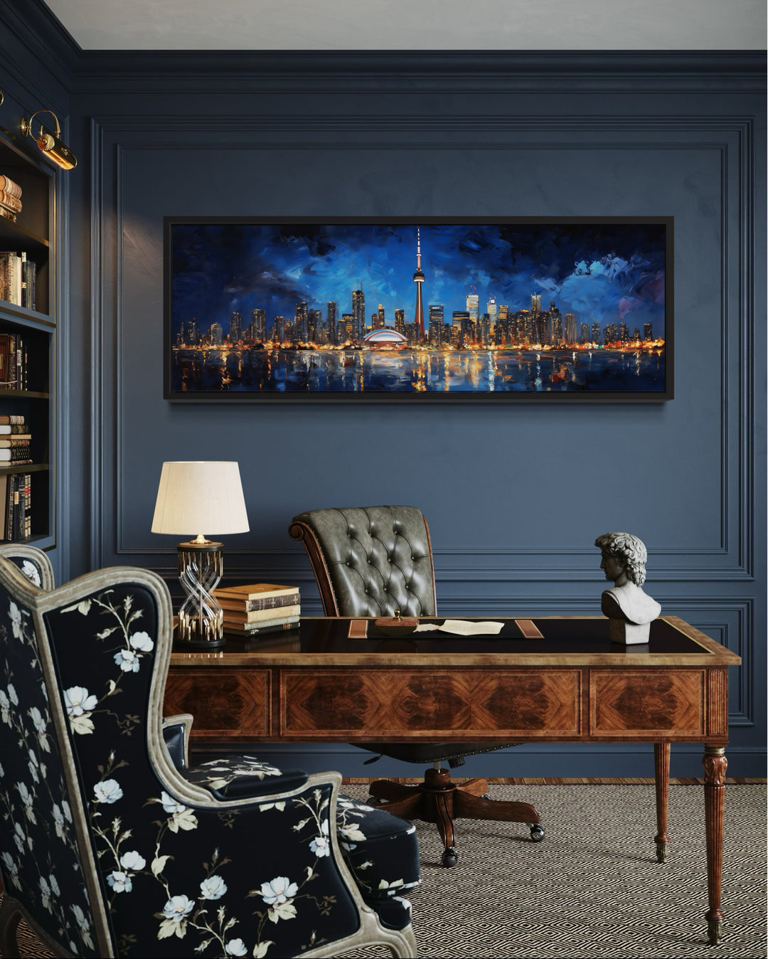Toronto Skyline At Night Framed Horizontal Canvas Wall Art