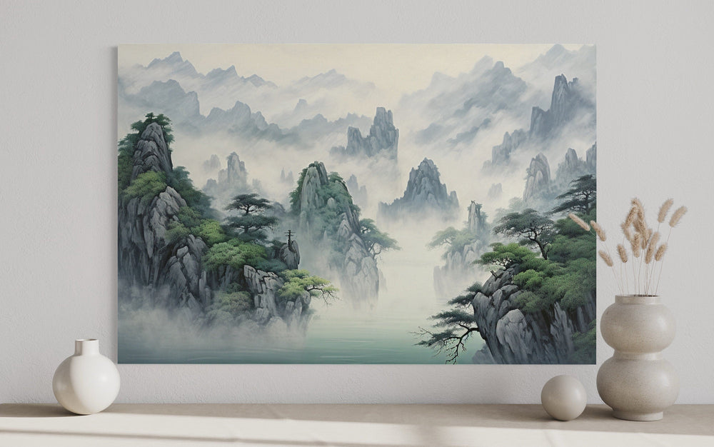 Traditional Chinese Mountain Landscape In Shan Shui Hua Style Framed Canvas Wall Art close up