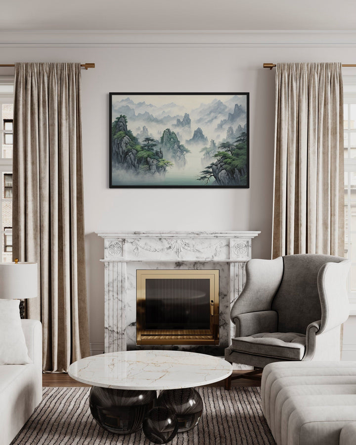 Traditional Chinese Mountain Landscape In Shan Shui Hua Style Framed Canvas Wall Art