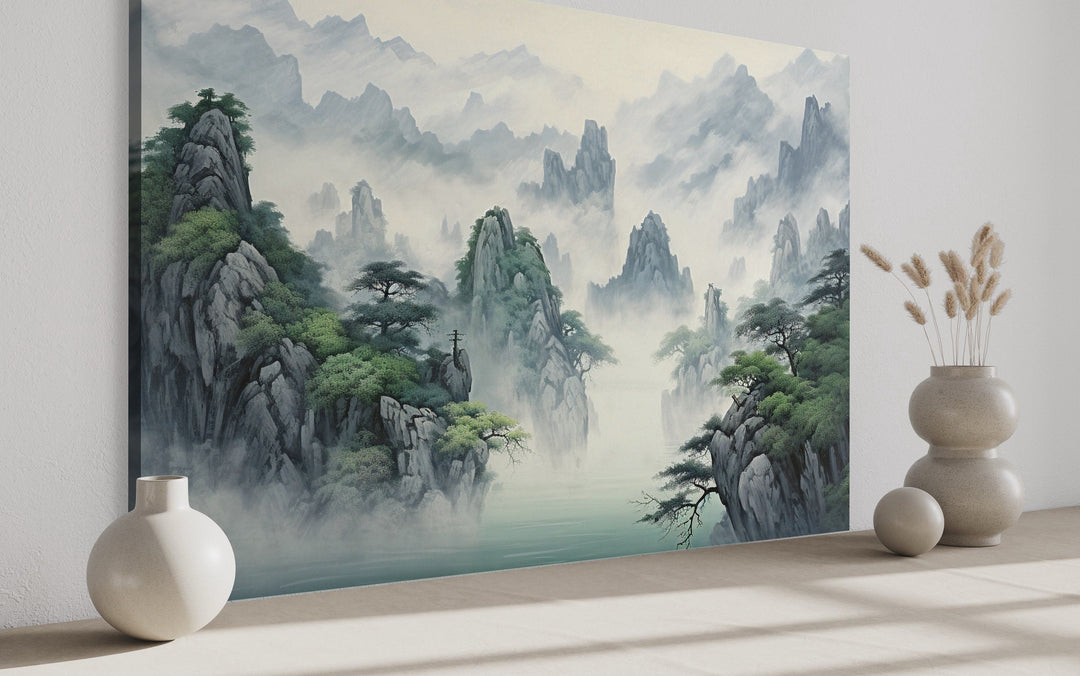 Traditional Chinese Mountain Landscape In Shan Shui Hua Style Framed Canvas Wall Art