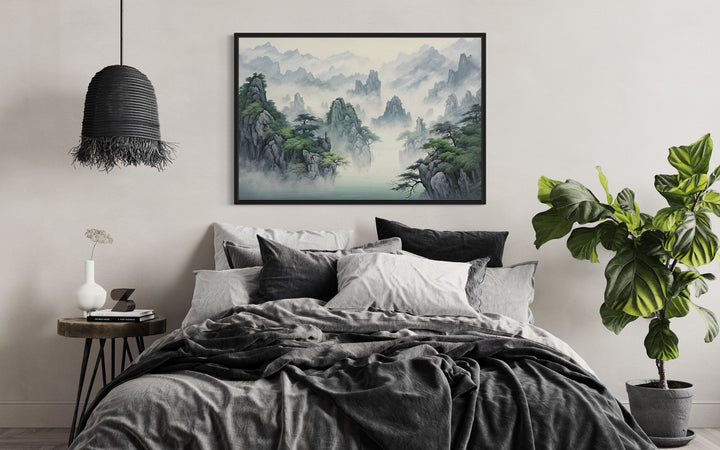 Traditional Chinese Mountain Landscape In Shan Shui Hua Style Framed Canvas Wall Art