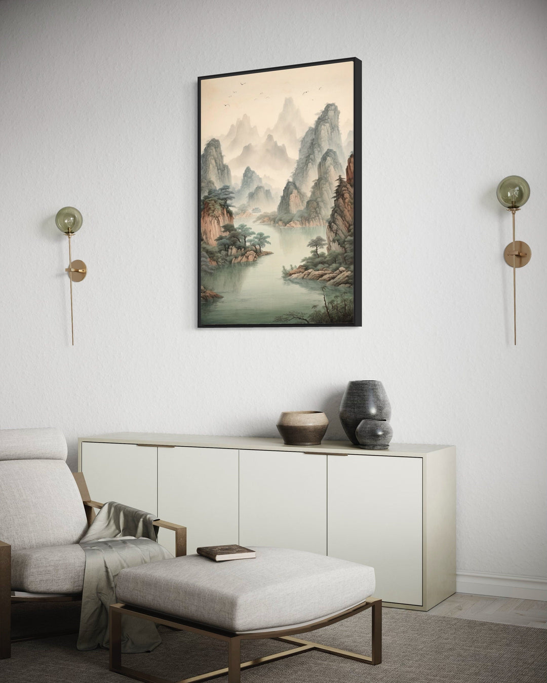 Traditional Chinese Mountains River Landscape Shan Shui Hua Canvas Wall Art