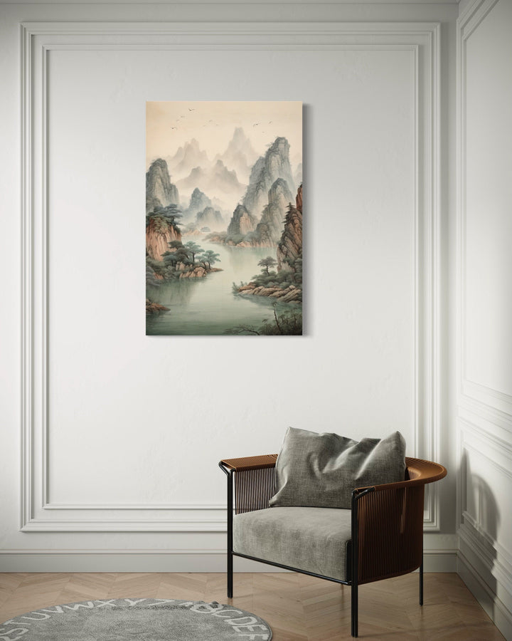 Traditional Chinese Mountains River Landscape Shan Shui Hua Canvas Wall Art