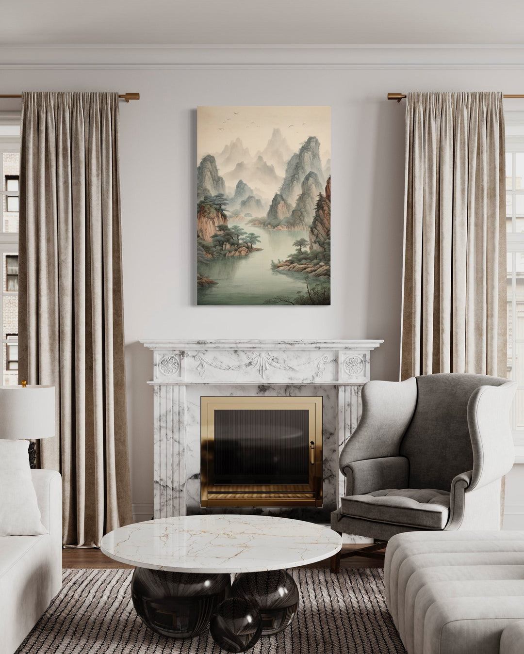 Traditional Chinese Mountains River Landscape Shan Shui Hua Canvas Wall Art