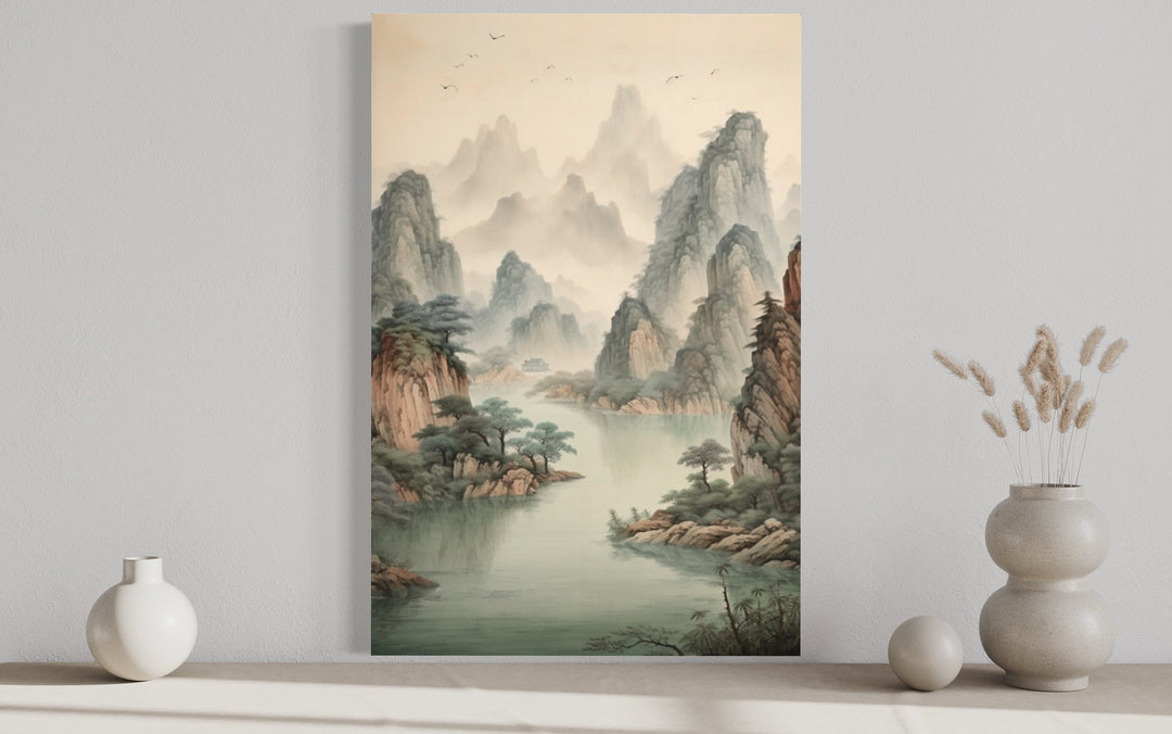 Traditional Chinese Mountains River Landscape Shan Shui Hua Canvas Wall Art