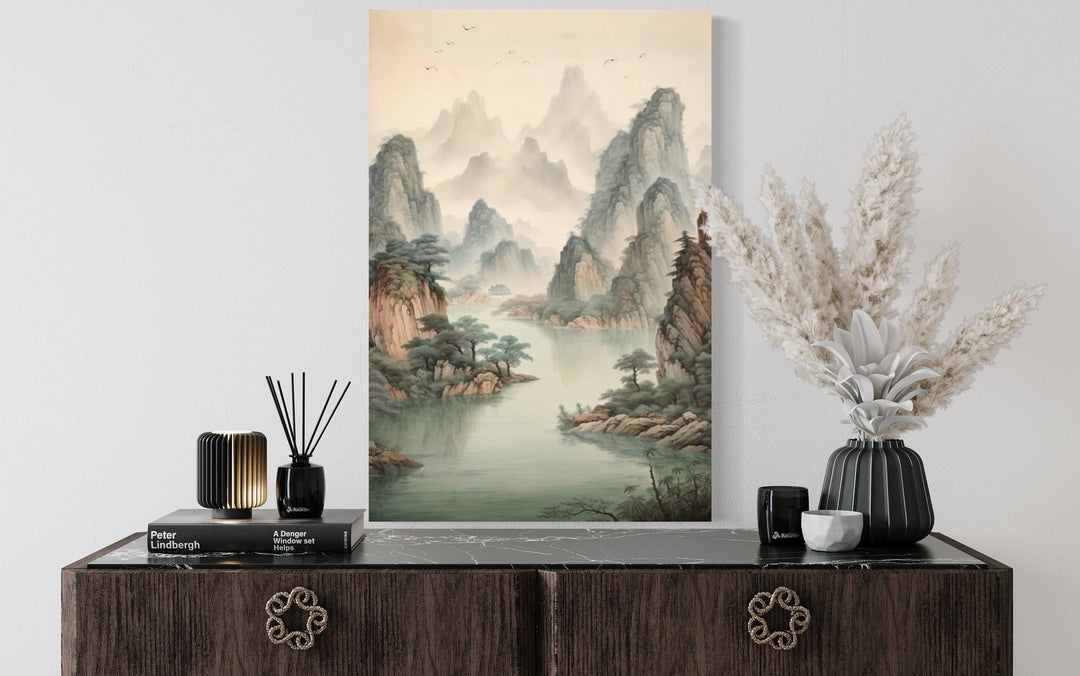 Traditional Chinese Mountains River Landscape Shan Shui Hua Canvas Wall Art