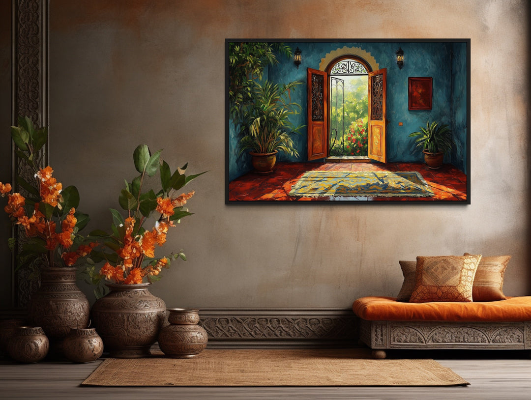 Traditional Indian Living Room Painting Framed Canvas Wall Art