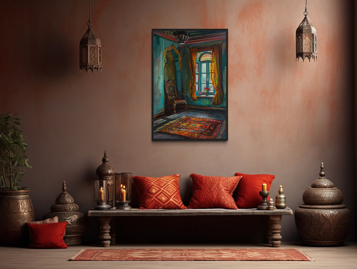 Traditional Indian Room With Window Indian Framed Canvas Wall Art