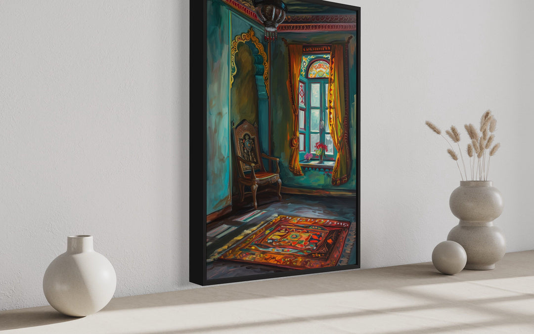 Traditional Indian Room With Window Indian Framed Canvas Wall Art